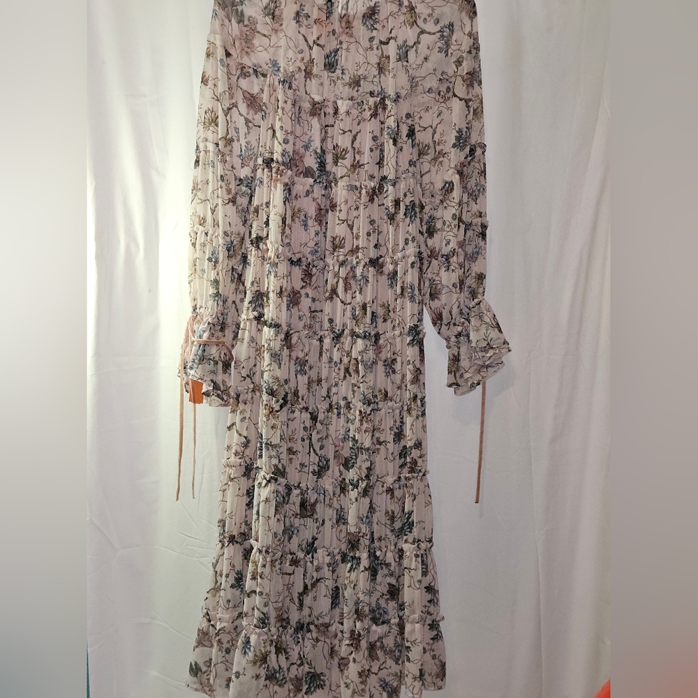 x Nicola Bathie Claire Floral Chiffon Crew Neck Long Sleeve Belted Dress Size 6 - Picture 4 of 8